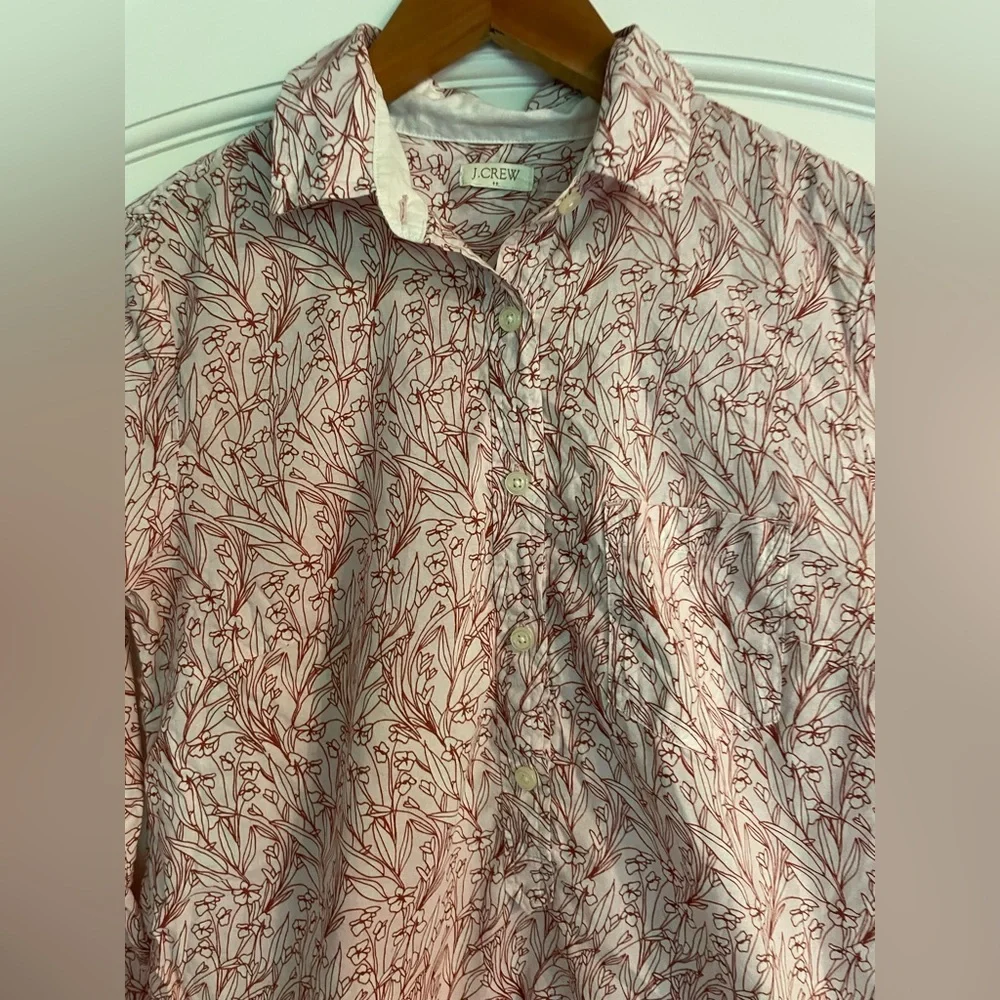 J. Crew Printed Voile Popover Pink and White Floral Button-Down Shirt